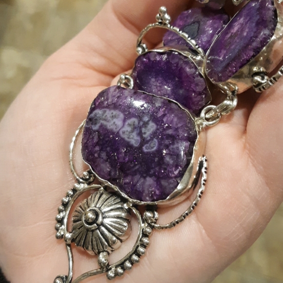 New Purple Solar Quartz 925 Silver Necklace. - Picture 7 of 8